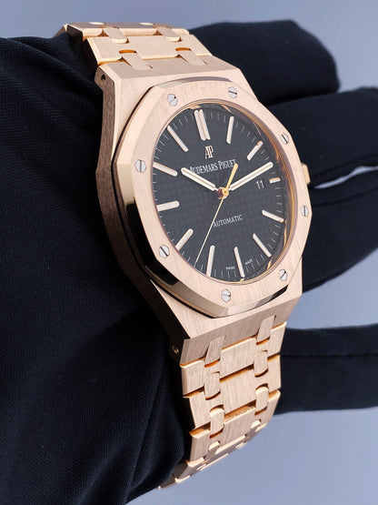 Audemars Piguet Royal Oak 15400OR 18K Rose Gold Black Dial Box Papers - Watches