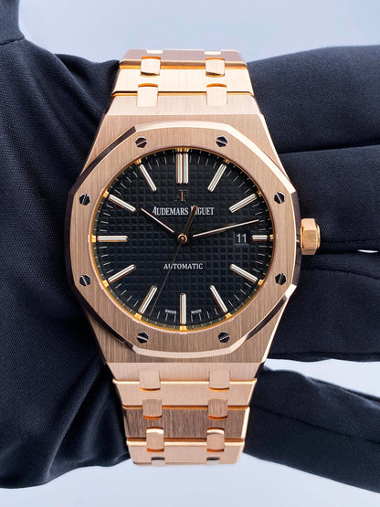 Audemars Piguet Royal Oak 15400OR 18K Rose Gold Black Dial Box Papers - Watches