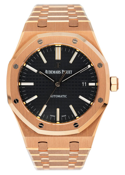 Audemars Piguet Royal Oak 15400OR 18K Rose Gold Black Dial Box Papers - Watches