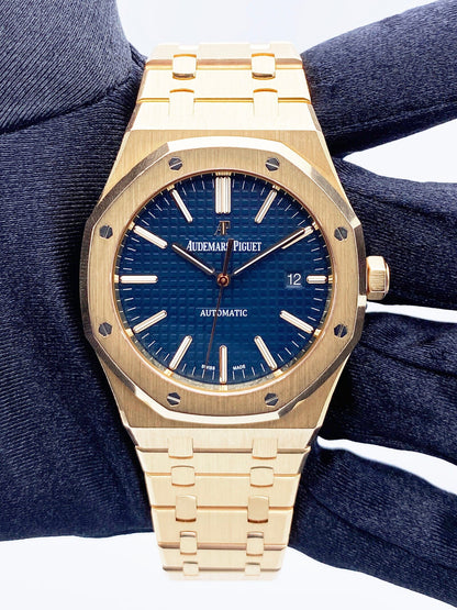 Audemars Piguet Royal Oak 15400OR 18K Rose Gold Blue Dial Box Papers - Virtual