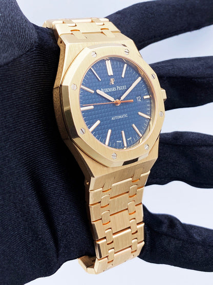 Audemars Piguet Royal Oak 15400OR 18K Rose Gold Blue Dial Box Papers - Virtual