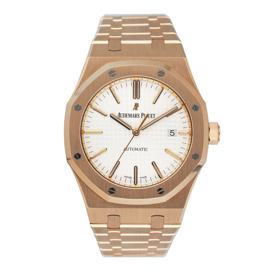 Audemars Piguet Royal Oak 15400OR 18K Rose Gold White Dial Box Papers