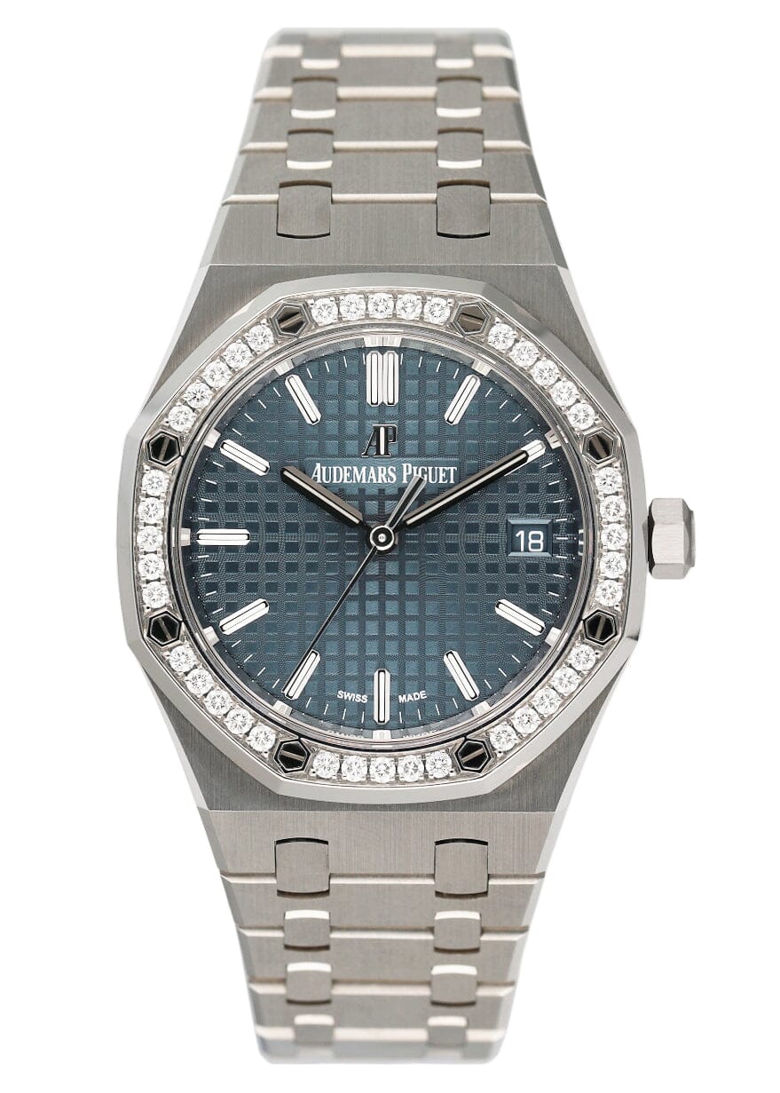 Audemars Piguet Royal Oak 77351ST Diamond Blue Dial Ladies Watch Box Papers - Watches