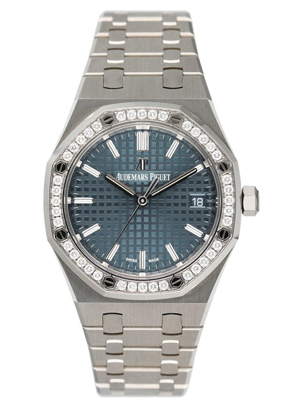 Audemars Piguet Royal Oak 77351ST Diamond Blue Dial Ladies Watch Box Papers - Watches