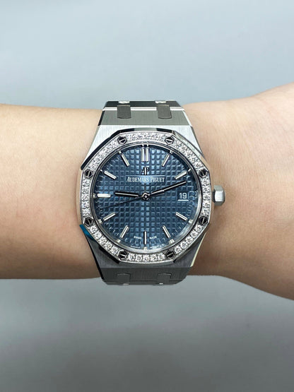Audemars Piguet Royal Oak 77351ST Diamond Blue Dial Ladies Watch Box Papers - Watches