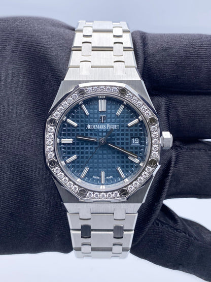 Audemars Piguet Royal Oak 77351ST Diamond Blue Dial Ladies Watch Box Papers - Watches