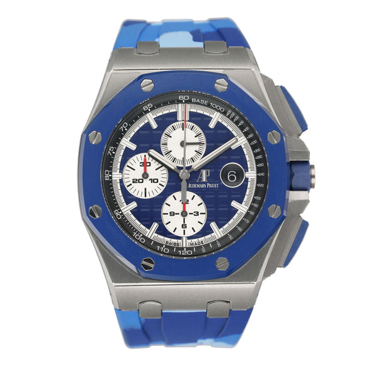 Audemars Piguet Royal Oak Offshore 26400SO Blue Dial Camouflage Chronograph Mens Watch Box Papers