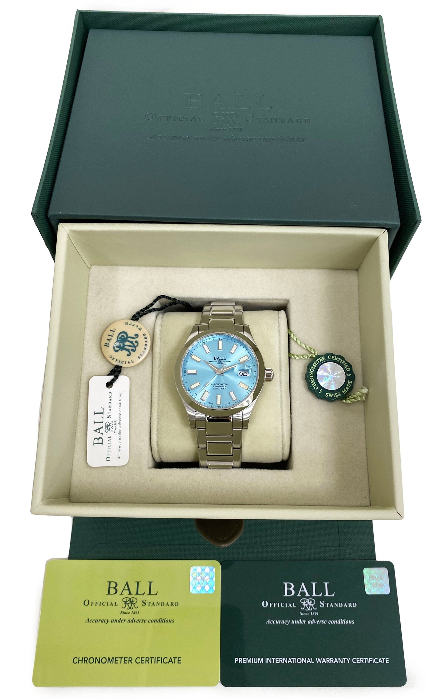 BALL Engineer III Marvelight 40MM Ice Blue Dial Rainbow Watch Box Papers - Watches