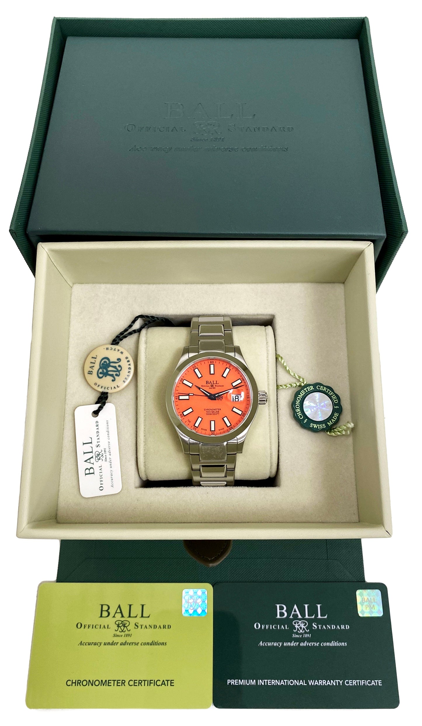 BALL Engineer III Marvelight Chronometer 40MM Orange Dial Watch Box Papers - Watches