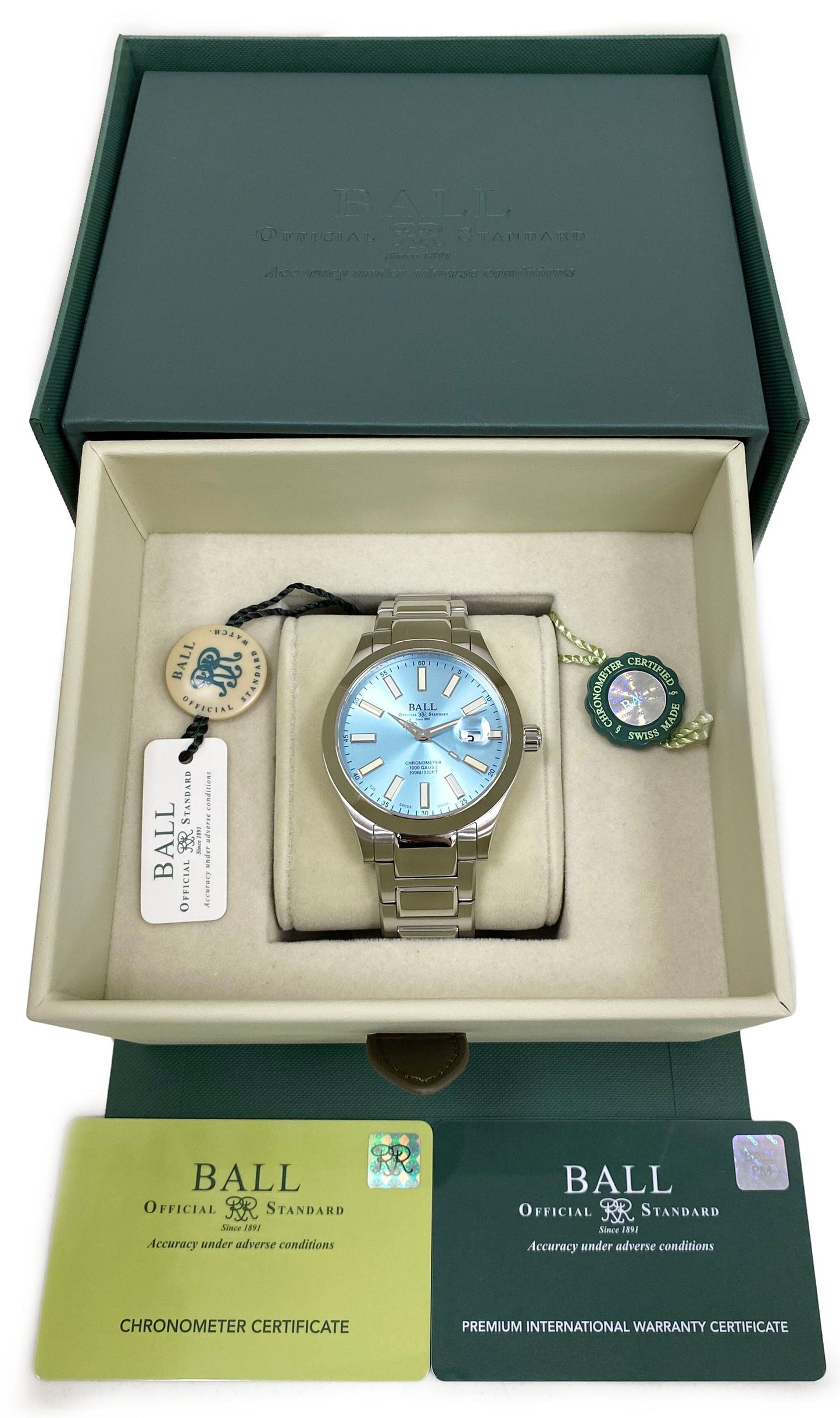 BALL Engineer III Marvelight Chronometer 43MM Ice Blue Dial Rainbow Watch Box Papers