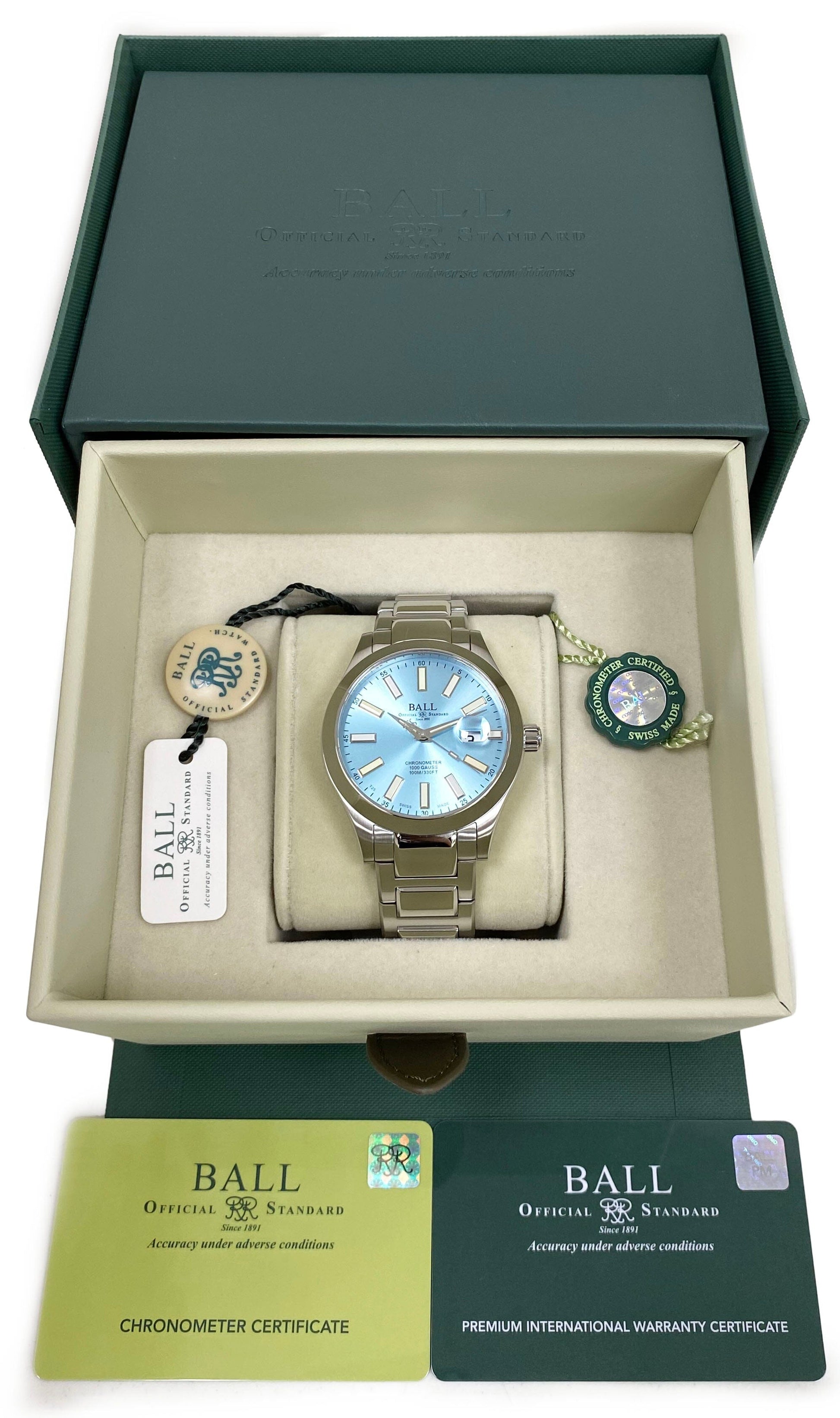 BALL Engineer III Marvelight Chronometer 43MM Ice Blue Dial Rainbow Watch Box Papers