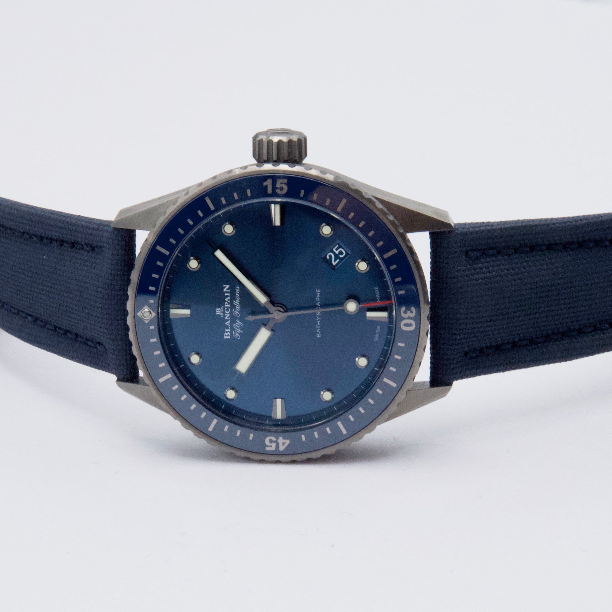 Blancpain Fifty Fathoms Bathyscaphe 5000 0240 O52A Blue Dial Ceramic Mens Watch Box Papers - Watches