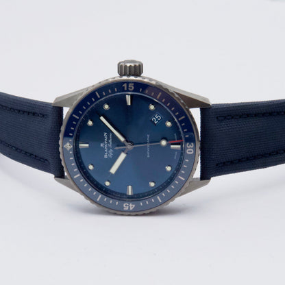 Blancpain Fifty Fathoms Bathyscaphe 5000 0240 O52A Blue Dial Ceramic Mens Watch Box Papers - Watches