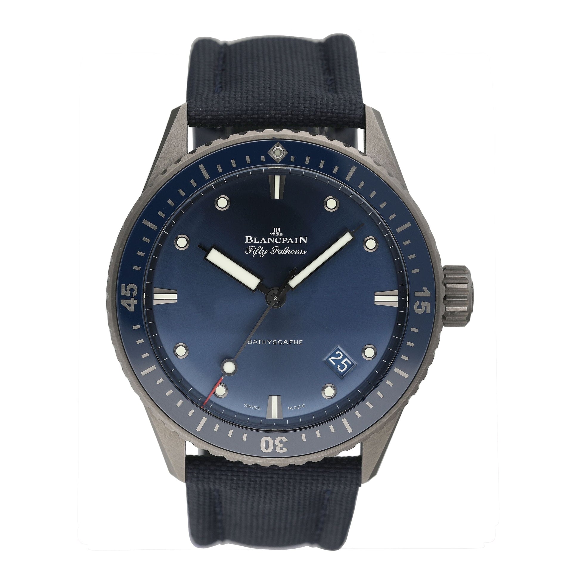 Blancpain Fifty Fathoms Bathyscaphe 5000 0240 O52A Blue Dial Ceramic Mens Watch Box Papers - Watches