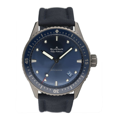 Blancpain Fifty Fathoms Bathyscaphe 5000 0240 O52A Blue Dial Ceramic Mens Watch Box Papers - Watches
