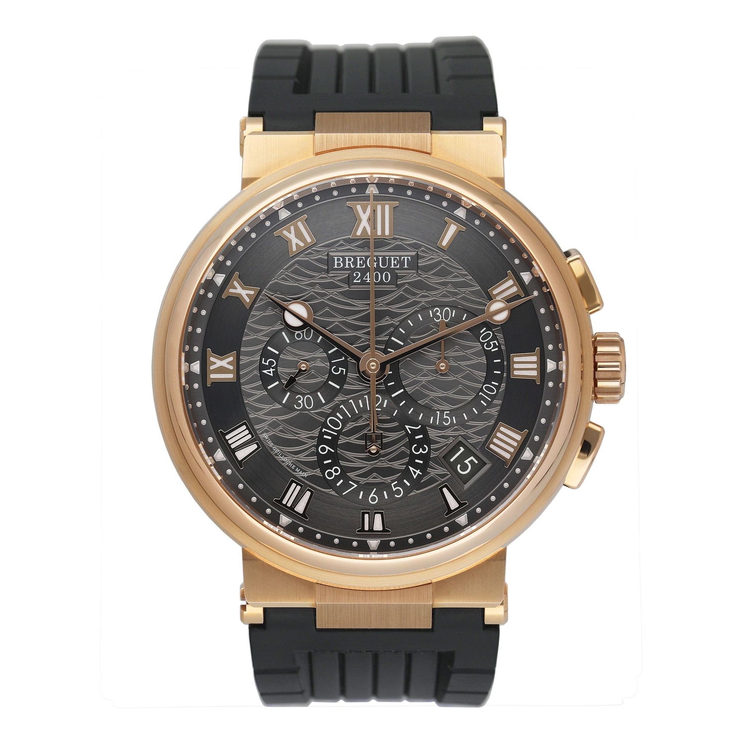 Breguet Marine Chronographe 5527 Slate Dial 18K Rose Gold Mens Watch Box Papers - Watches