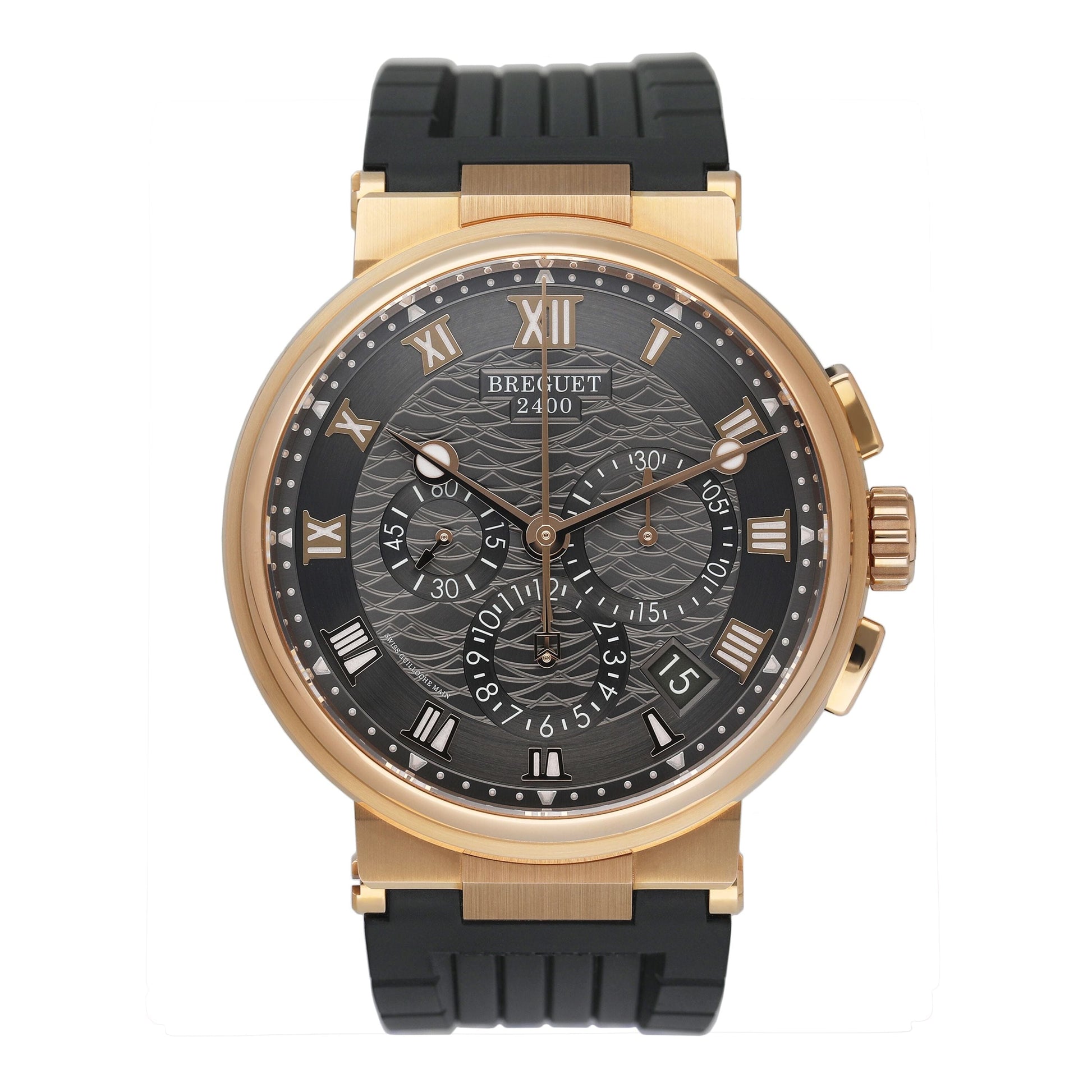 Breguet Marine Chronographe 5527 Slate Dial 18K Rose Gold Mens Watch Box Papers - Watches