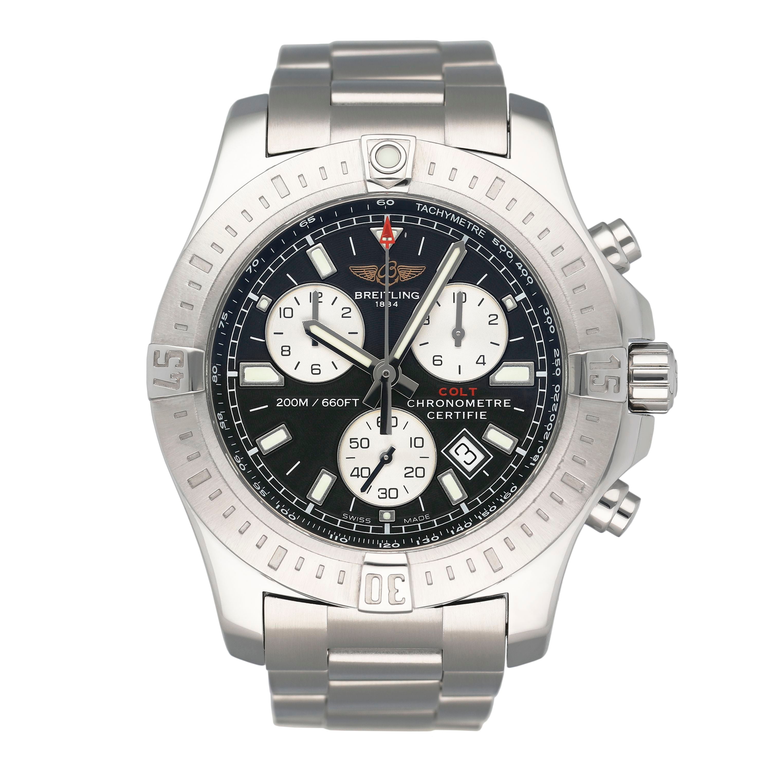 Breitling Colt Chronograph A73388 Black Dial Steel Mens – Phigora