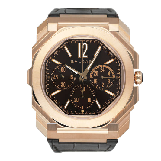Bulgari Octo Finissimo 103468 Brown Dial Chronograph Mens Watch Box Papers