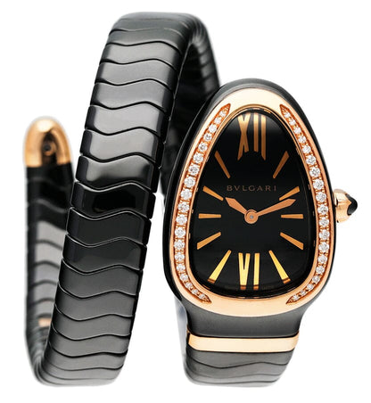 Bvlgari Serpenti 102532 Diamond Ceramic Rose Gold Ladies Watch Box Papers - Watches