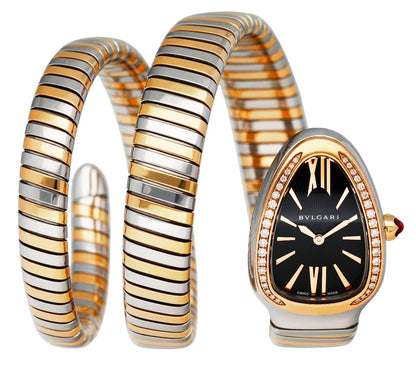Bvlgari Serpenti Tubogas 102099 Diamond Black Dial Two Tone Ladies Watch