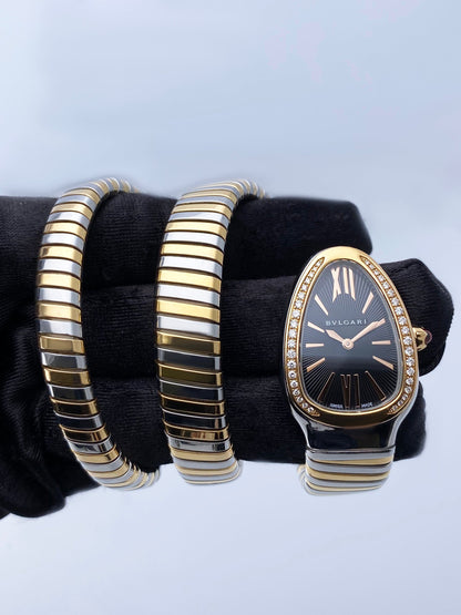 Bvlgari Serpenti Tubogas 102099 Diamond Black Dial Two Tone Ladies Watch