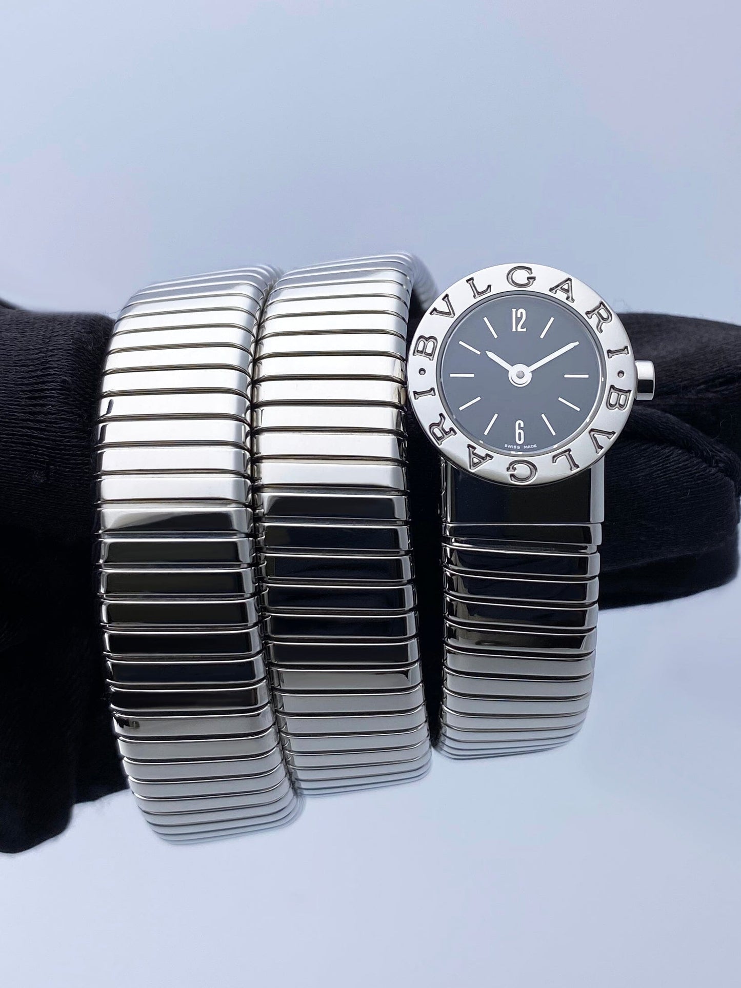 Bvlgari Serpenti Tubogas BB 19 1TS Black Dial Steel Ladies Watch - Watches