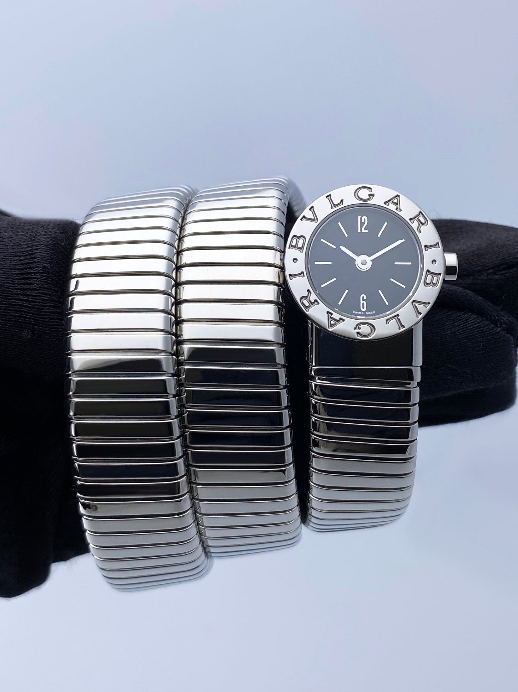 Bvlgari Serpenti Tubogas BB 19 1TS Black Dial Steel Ladies Watch - Watches