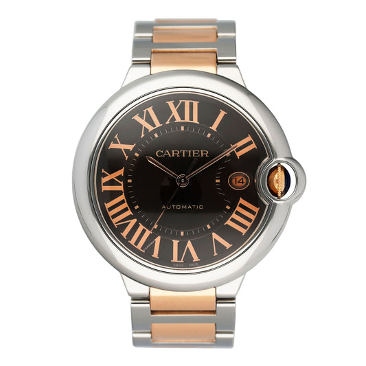 Cartier Ballon Bleu W6920032 Chocolate Dial Two-Tone Rose Gold Mens Watch Box Papers