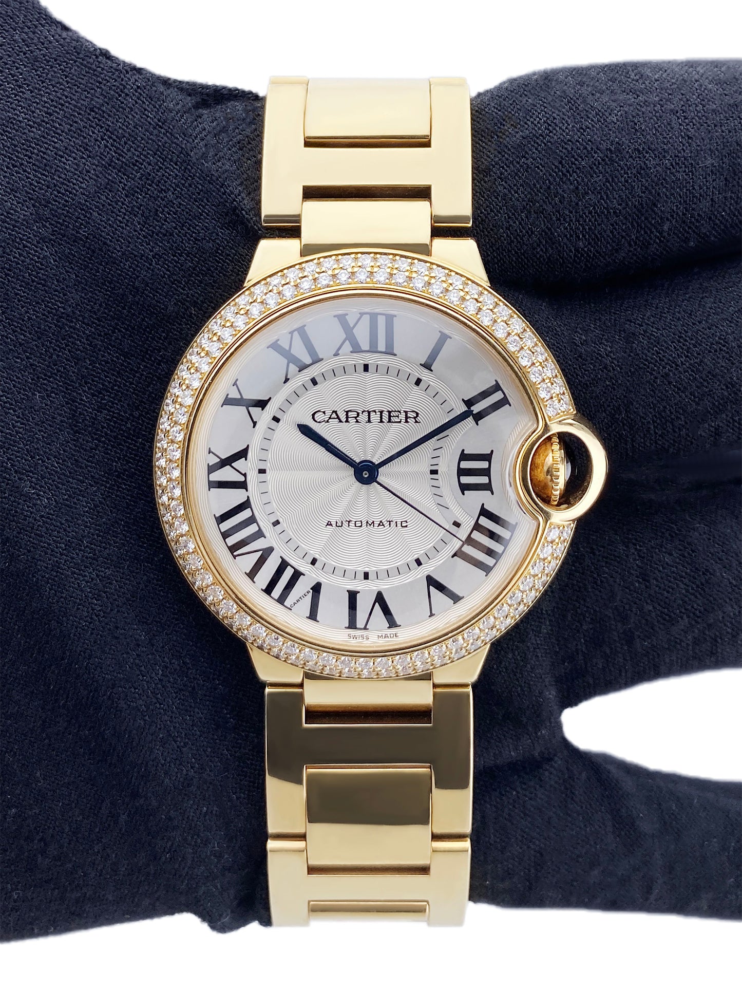 Cartier Ballon Bleu WE9004Z3 Diamond Bezel 18K Yellow Gold Ladies Watch Box Papers