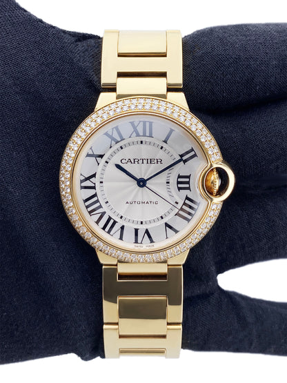 Cartier Ballon Bleu WE9004Z3 Diamond Bezel 18K Yellow Gold Ladies Watch Box Papers