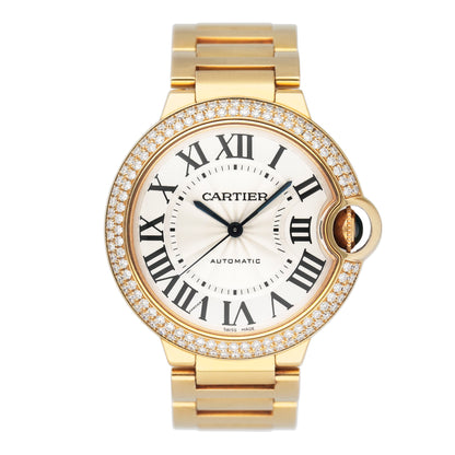 Cartier Ballon Bleu WE9004Z3 Diamond Bezel 18K Yellow Gold Ladies Watch Box Papers