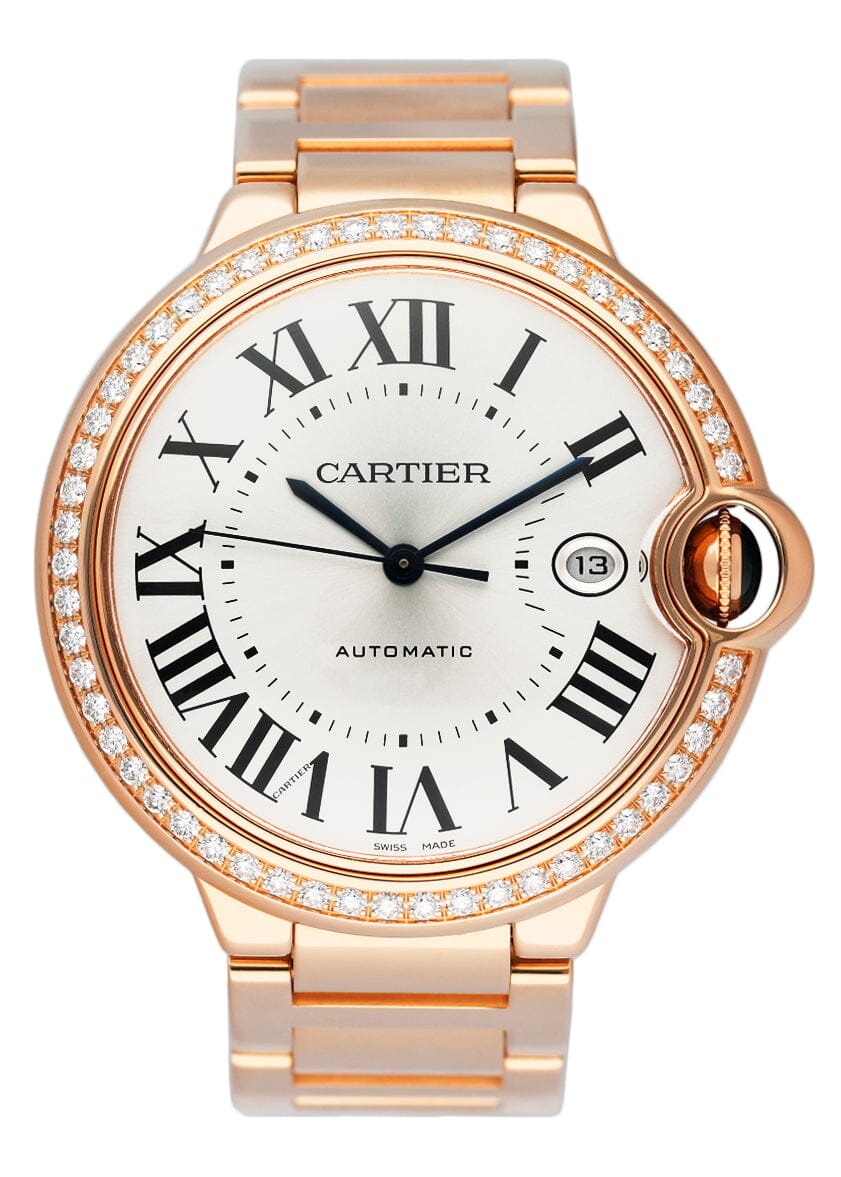 Cartier Ballon Bleu WJBB0038 Diamond 18K Rose Gold Mens Watch Box Papers - Watches