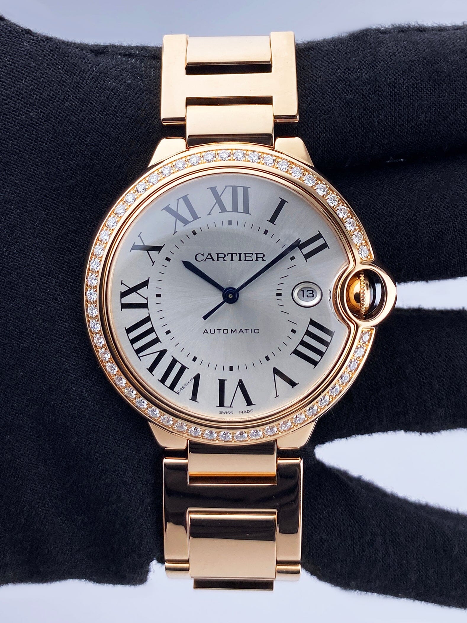Cartier Ballon Bleu WJBB0038 Diamond 18K Rose Gold Mens Watch Box Papers - Watches