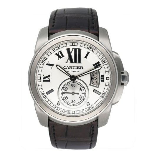 Cartier Calibre Large W7100037 Silver Dial Steel Mens Watch