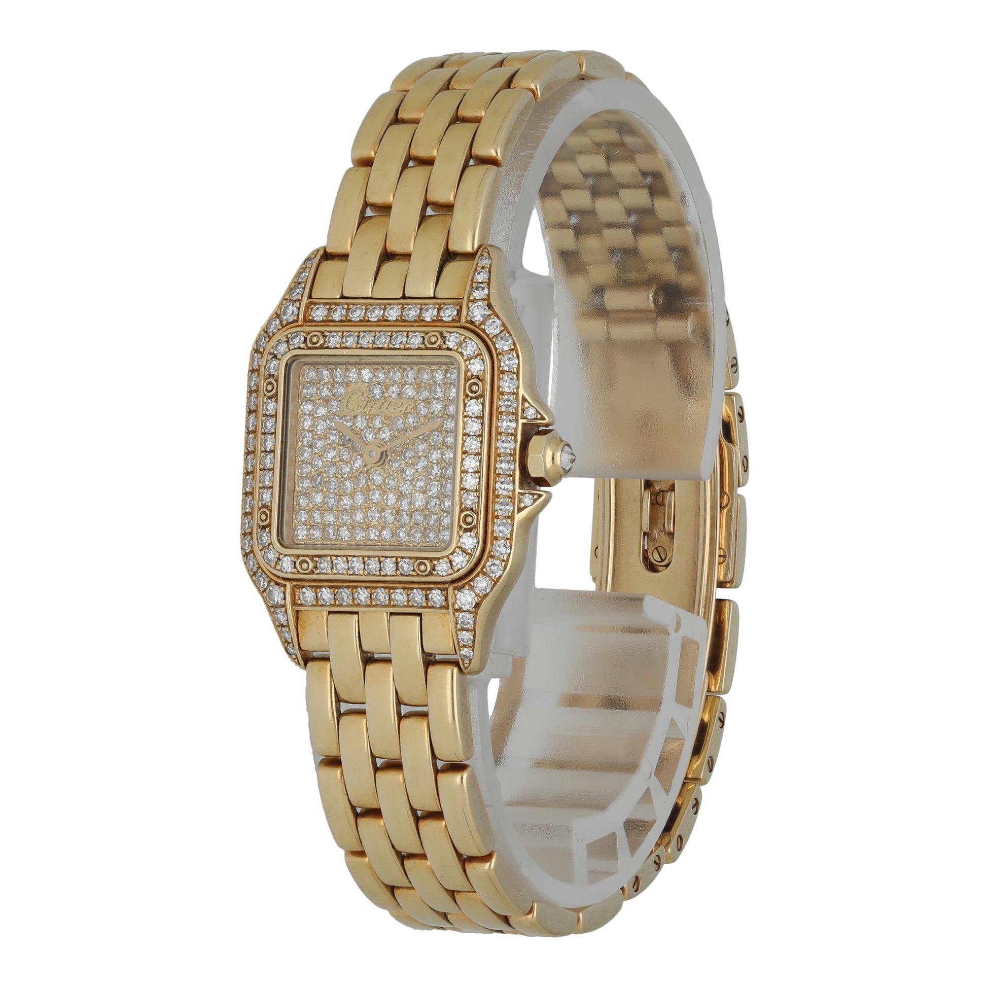 Cartier Panthere 1280 2 Yellow Gold Ladies Diamond Watch - Wristwatch
