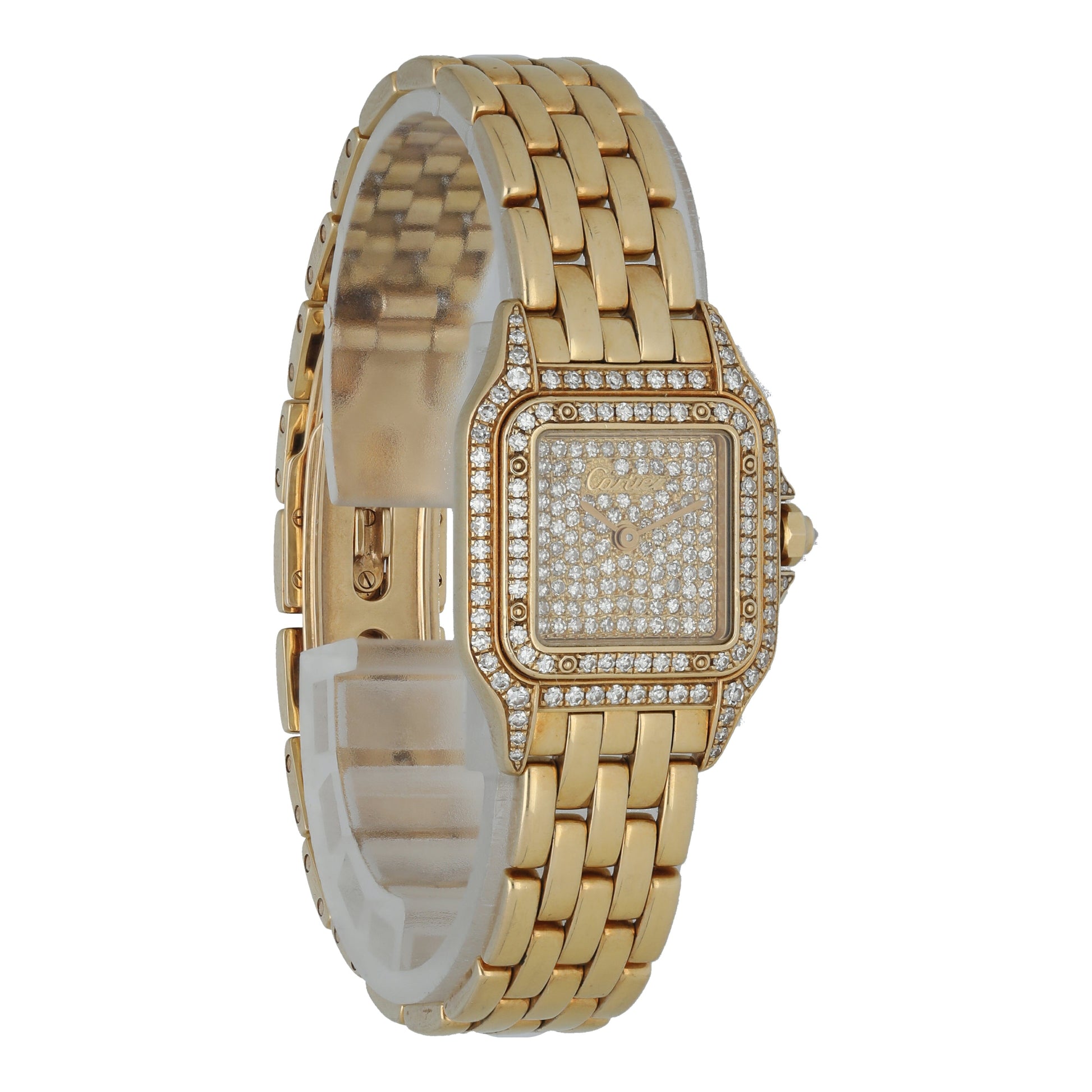 Cartier Panthere 1280 2 Yellow Gold Ladies Diamond Watch - Wristwatch