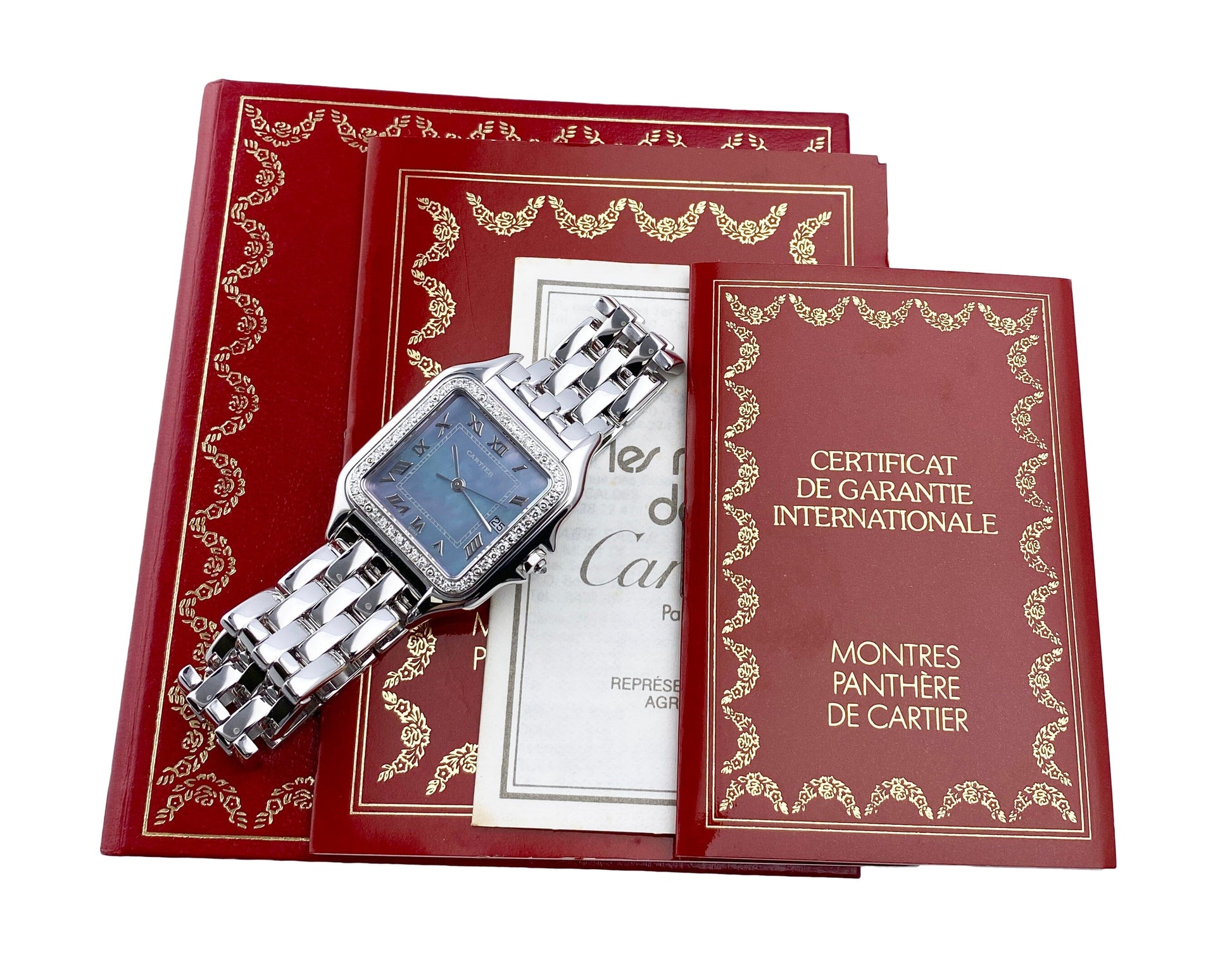 Cartier Panthere 1650 MOP White Gold Ladies Watch Box Papers - Watches