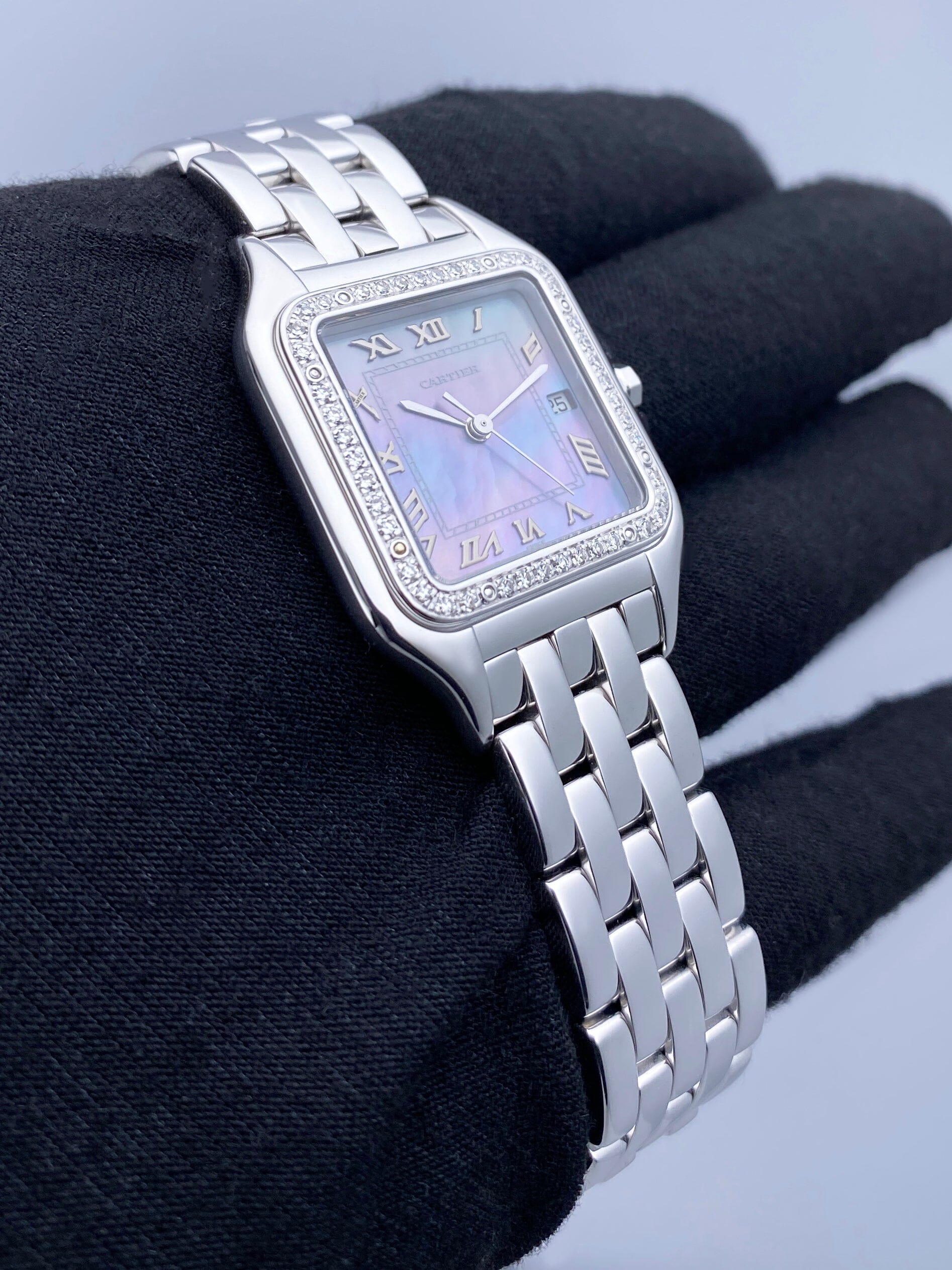 Cartier Panthere 1650 MOP White Gold Ladies Watch Box Papers - Watches