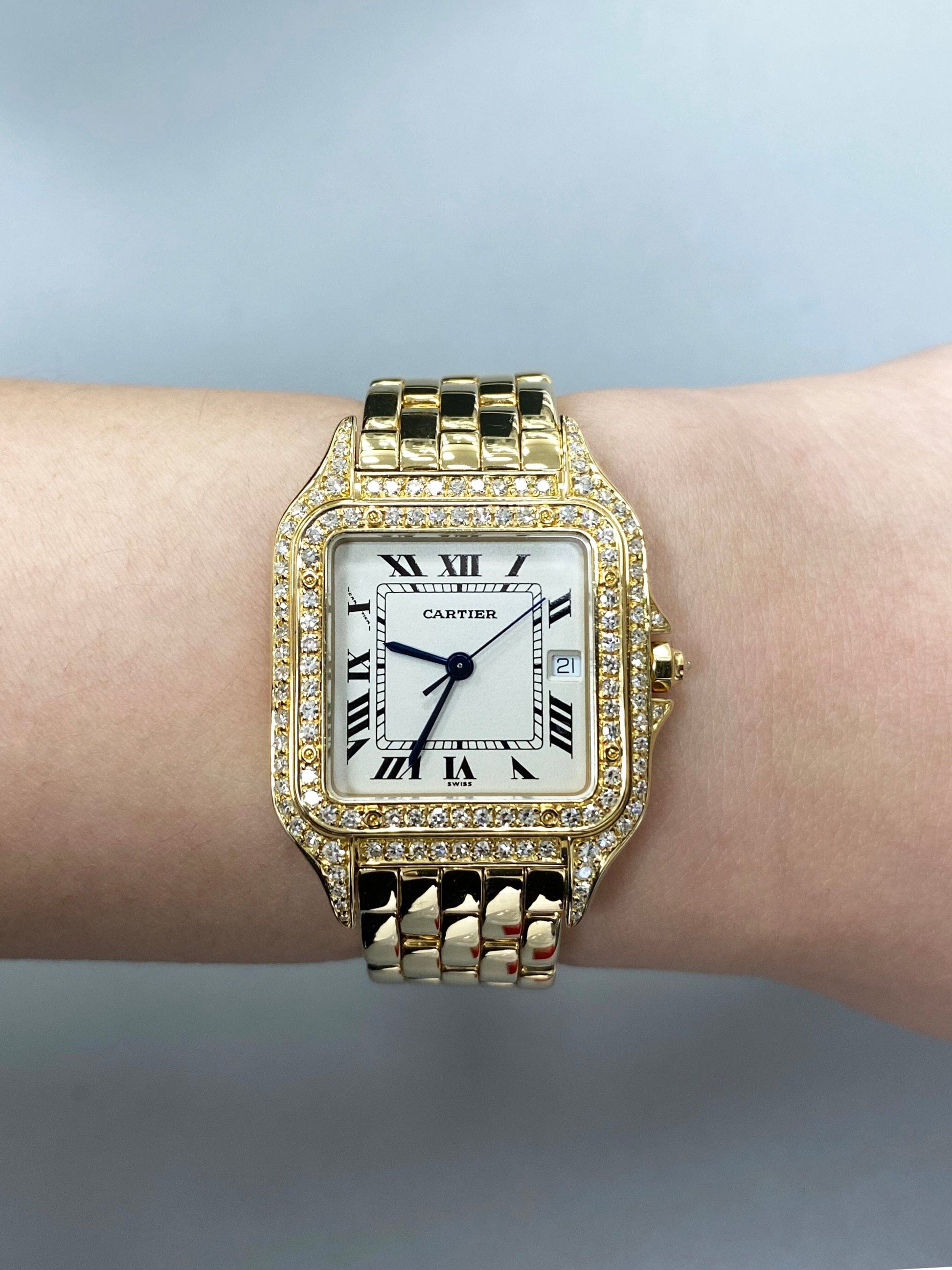 Cartier Panthere Large WF4042B9 Diamond 18K Yellow Gold Mens Watch - Watches