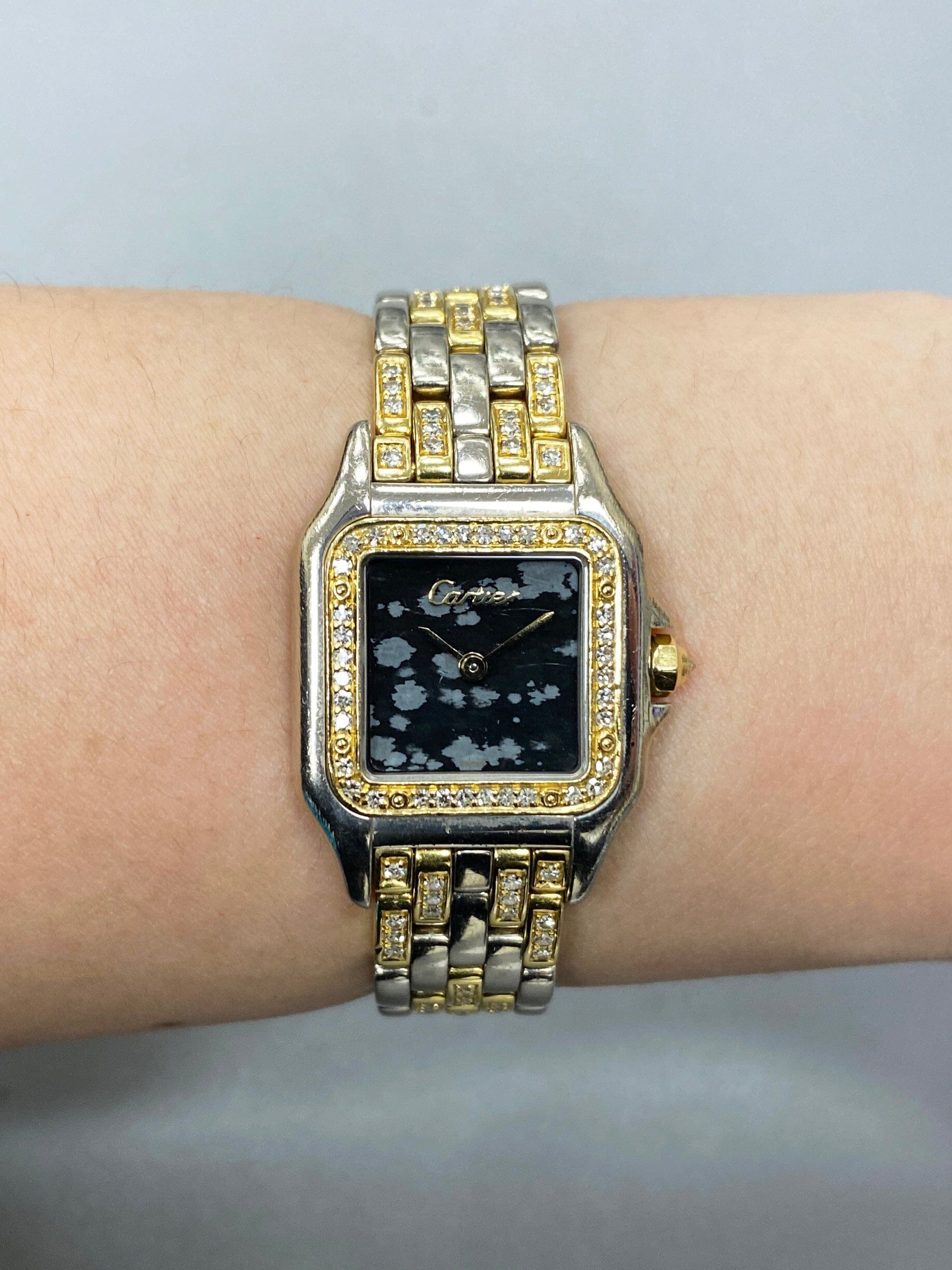 Cartier Panthere WF3052FH Gold Obsidian Stone Ladies Watch - Watches