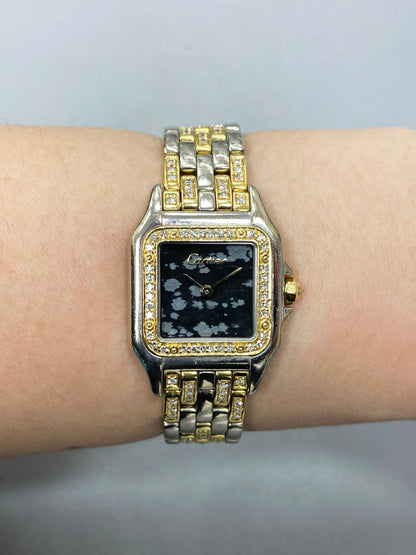 Cartier Panthere WF3052FH Gold Obsidian Stone Ladies Watch - Watches