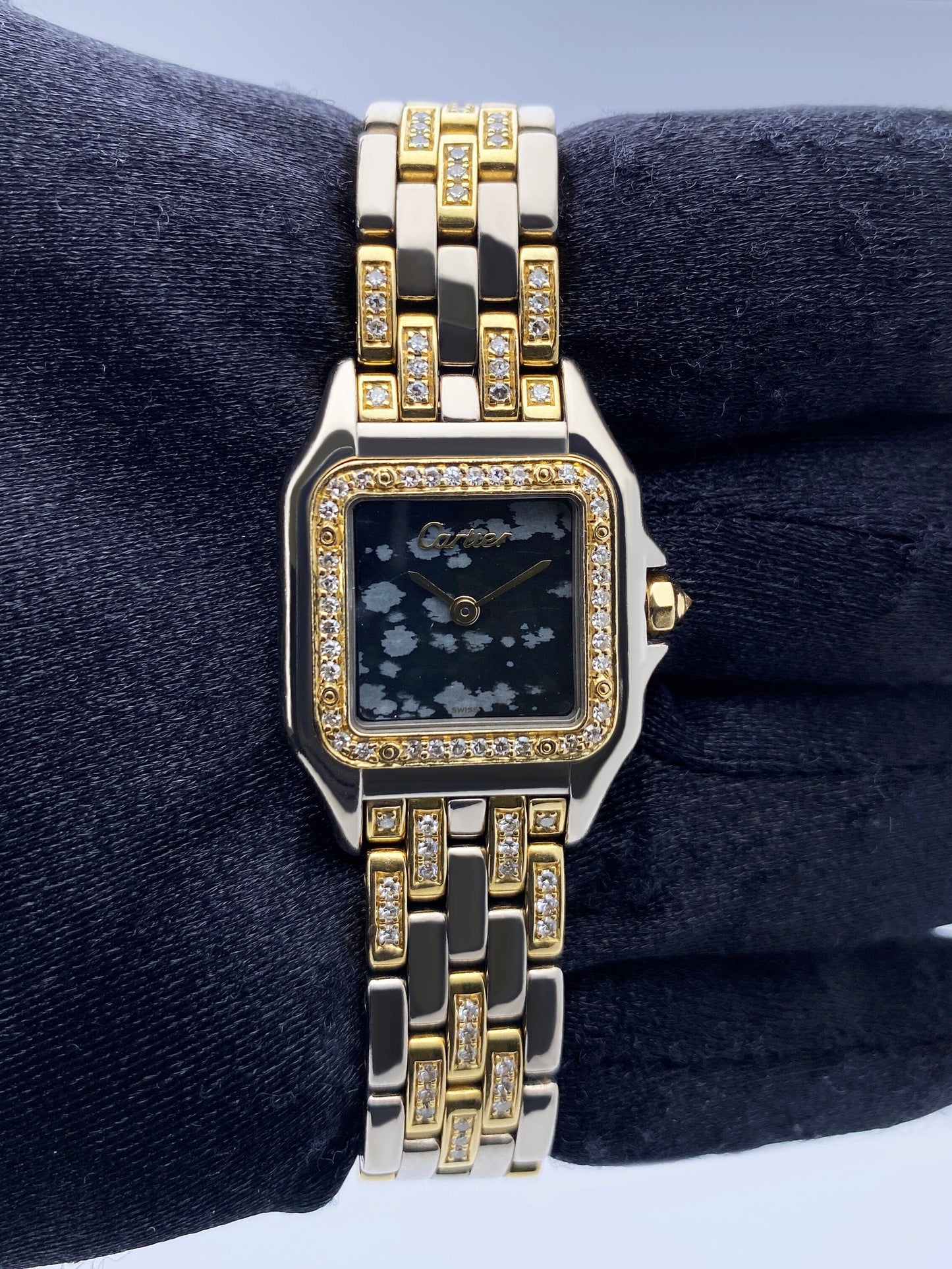 Cartier Panthere WF3052FH Gold Obsidian Stone Ladies Watch - Watches