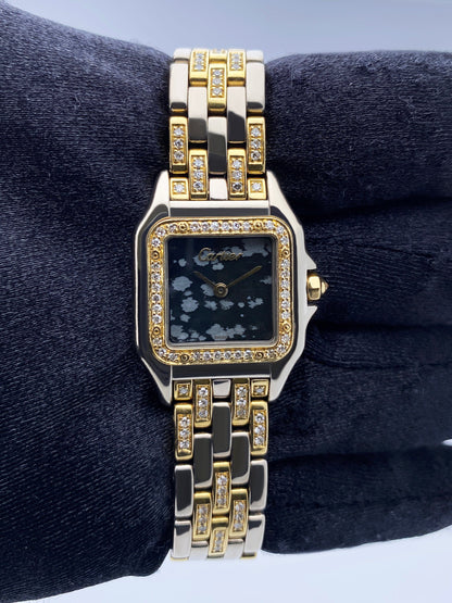Cartier Panthere WF3052FH Gold Obsidian Stone Ladies Watch - Watches