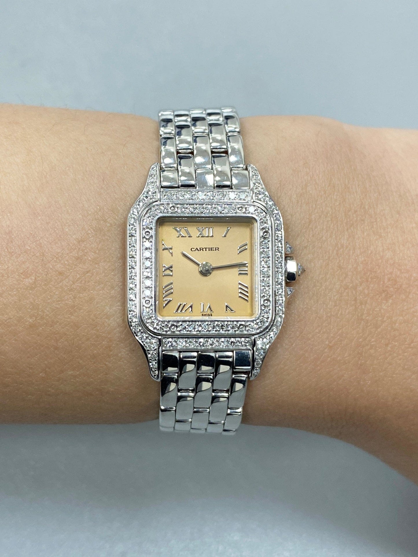 Cartier Panthere WF3259F3 Salmon Dial White Gold Diamond Ladies Watch