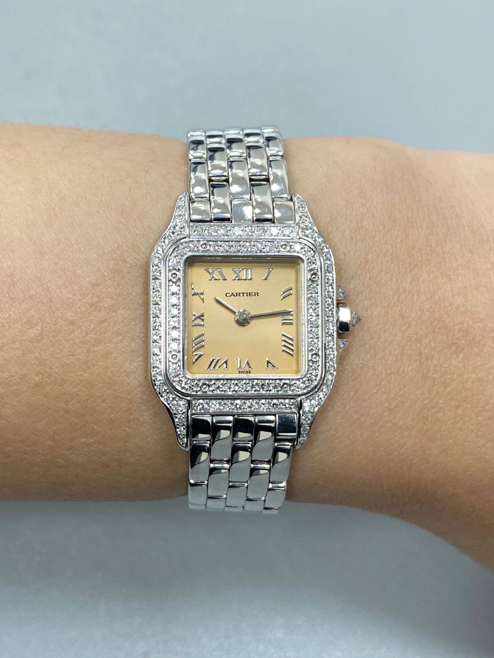 Cartier Panthere WF3259F3 Salmon Dial White Gold Diamond Ladies Watch