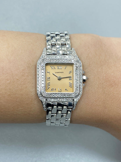 Cartier Panthere WF3259F3 Salmon Dial White Gold Diamond Ladies Watch