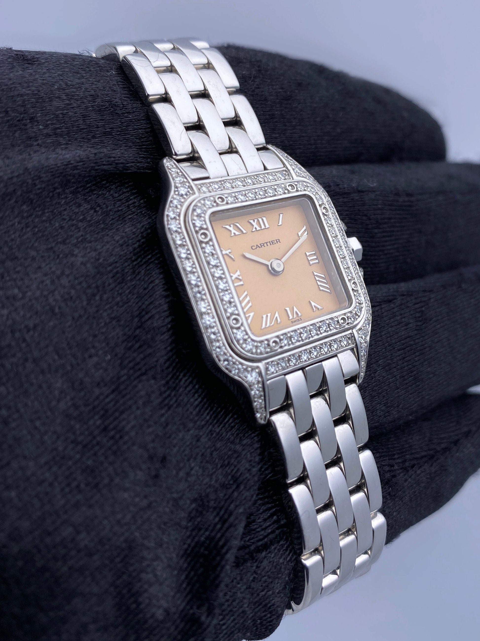 Cartier Panthere WF3259F3 Salmon Dial White Gold Diamond Ladies Watch