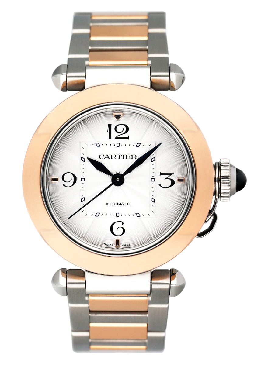 Cartier Pasha W2PA0008 18K Rose Gold Steel Watch Mens Box Papers - Watches
