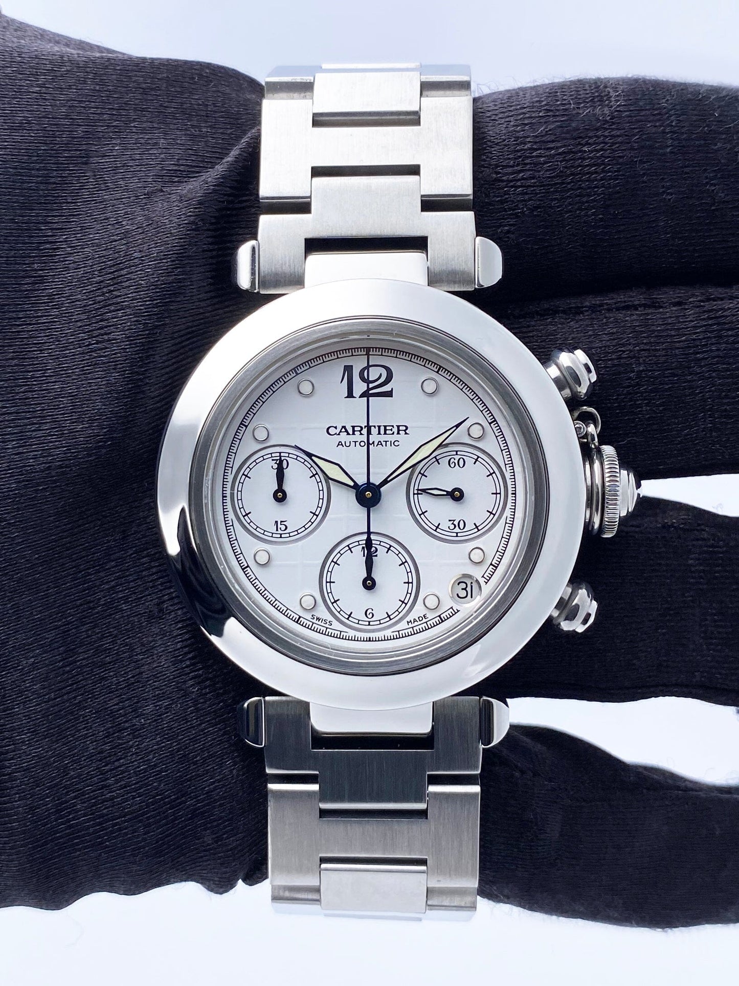 Cartier Pasha W31039M7 White Dial Chronograph Mens Watch - Watches